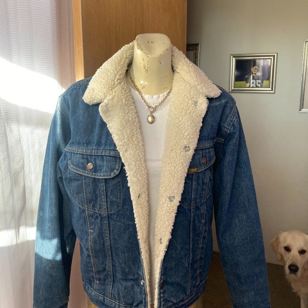 Vintage Sears Roebucks Western Wear Sherpa Lined Denim Trucker Jean Jacket